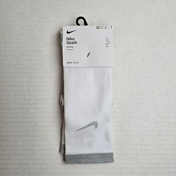 Nike Spark Running Crew Socks Size W11.5-13/M10-11.5 White Cushioned Dri-Fit - Picture 1 of 3